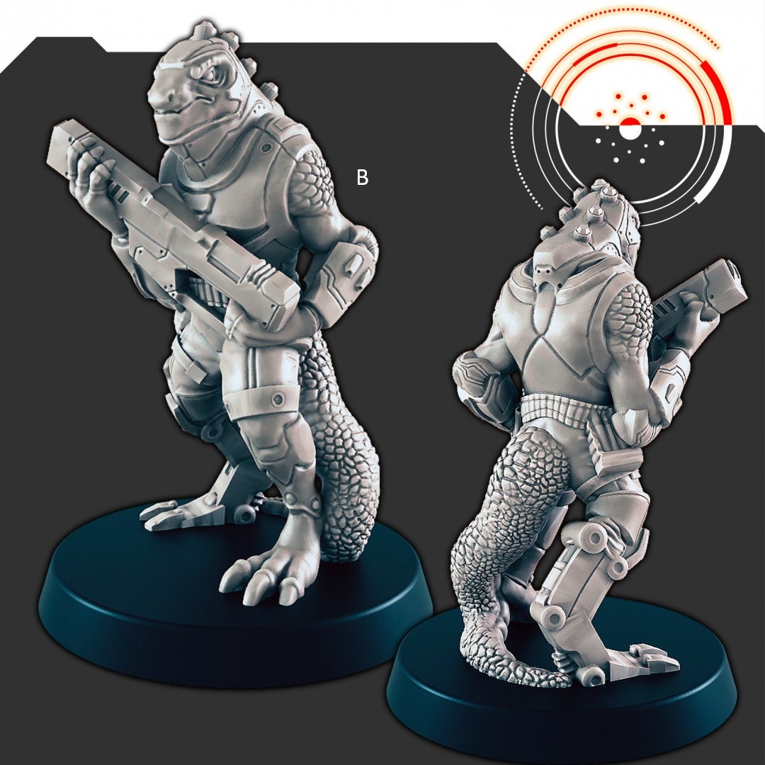 Sci-Fi Alien Lizardfolk mini set - EC3D | Legion | Cyberpunk | Starfinder | Scifi | Futuristic | Alien | Male | Lizard | Warrior-3