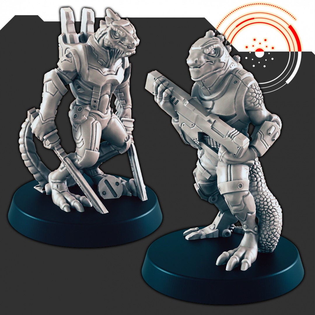 Sci-Fi Alien Lizardfolk mini set - EC3D | Legion | Cyberpunk | Starfinder | Scifi | Futuristic | Alien | Male | Lizard | Warrior-1