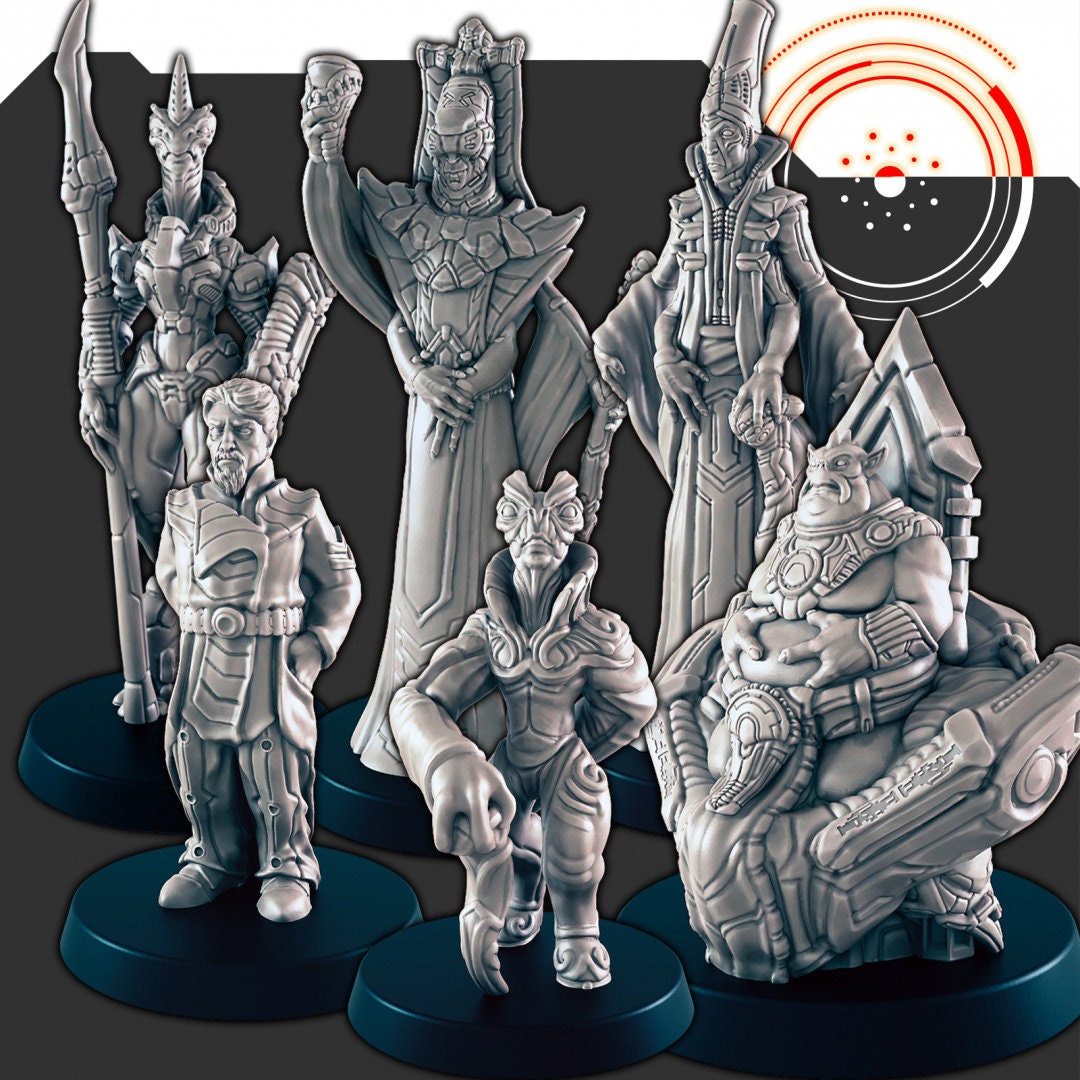 Sci-Fi Galactic Council mini set - EC3D | Legion | Cyberpunk | Starfinder | Scifi | Alien | Futuristic | Cybernetic | Human | Male | Female