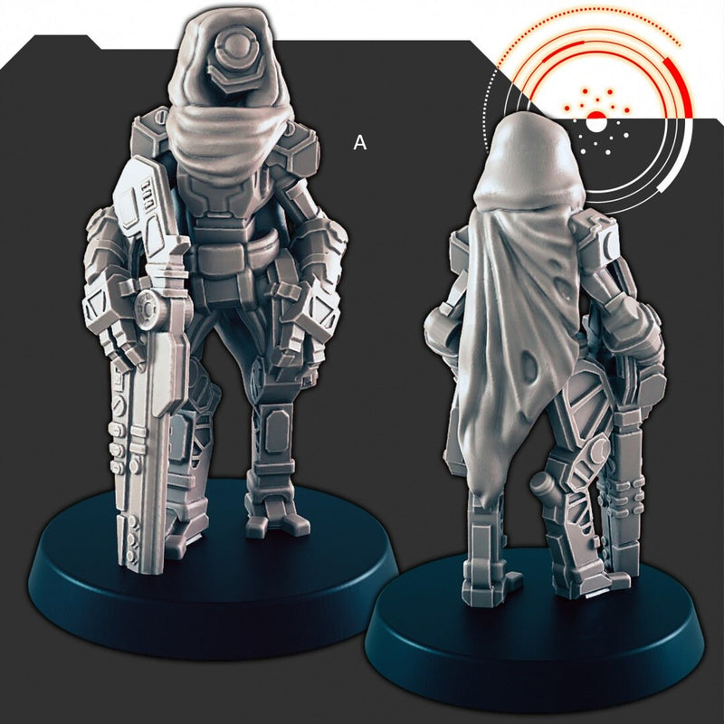 Sci-fi Droid Hunters and Cyber Pooch mini set - EC3D | Legion | Cyberpunk | Starfinder | Scifi | Futuristic | Human | Dog | Robot | Hunter-2