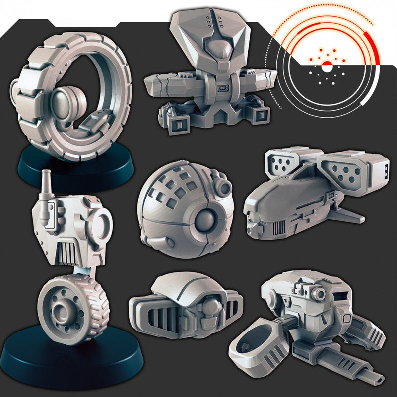 Sci-Fi Bots and Drones mini set - EC3D | Legion | Cyberpunk | Starfinder | Scifi | Robot | Futuristic | Cybernetic | Drone | Scout | Sentry-1