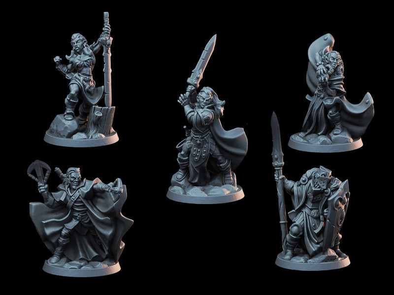 DnD Miniature Party Set 7 - 28mm Adventuring Group - Sorcerer | Fighter | Paladin | Rogue | Barbarian | Pathfinder 2E | DnD 5E | Mini Set-1