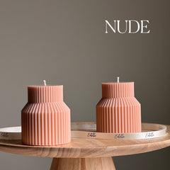 Geometric Ribbed Soy Pillar Candle: Minimalist Home Decor-2