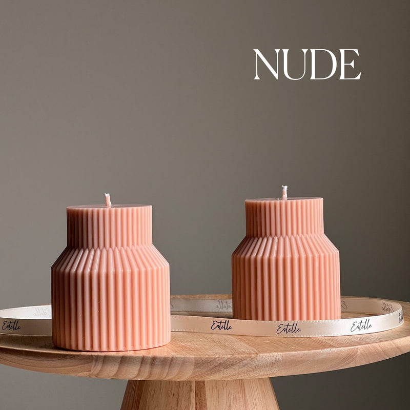 Geometric Ribbed Soy Pillar Candle: Minimalist Home Decor-2