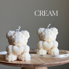 Teddy Bear Heart Candle: Sculptural Soy Wax Pillar-3