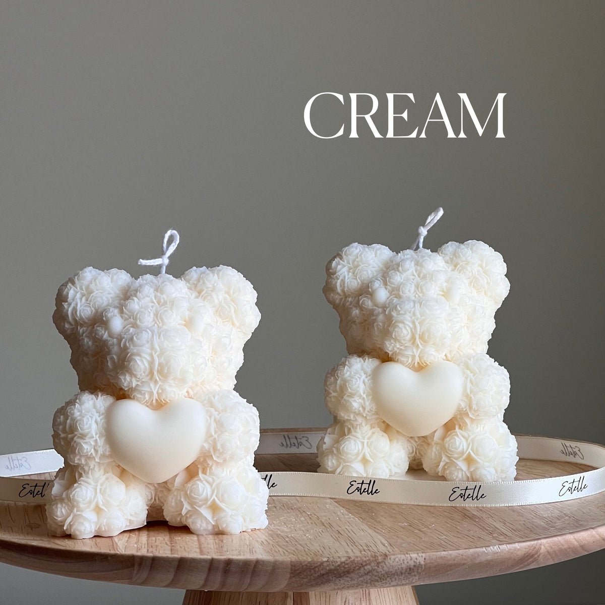 Teddy Bear Heart Candle: Sculptural Soy Wax Pillar-3