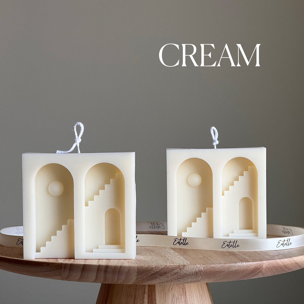 Santorini Soy Candle: Sculptural Pillar, Minimalist Home Decor-3