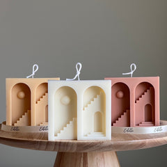 Santorini Soy Candle: Sculptural Pillar, Minimalist Home Decor-1