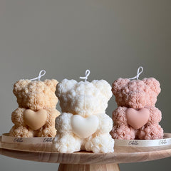 Teddy Bear Heart Candle: Sculptural Soy Wax Pillar-1
