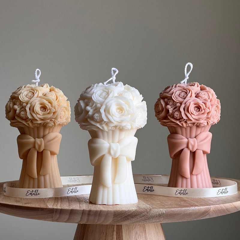 Sculptural Flower Bouquet Candle | Soy Wax Pillar Candle-1