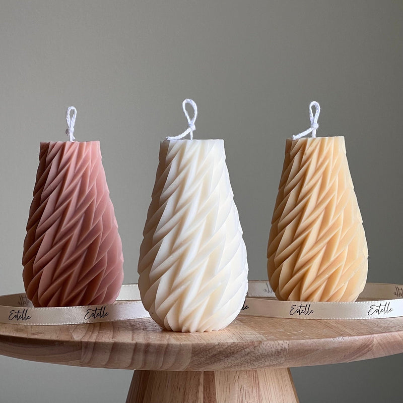Geometric Wavy Soy Pillar Candle: Minimalist Home Decor-1