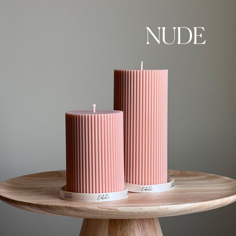 Soy Wax Ribbed Pillar Candle Set | Unscented, Decorative-3