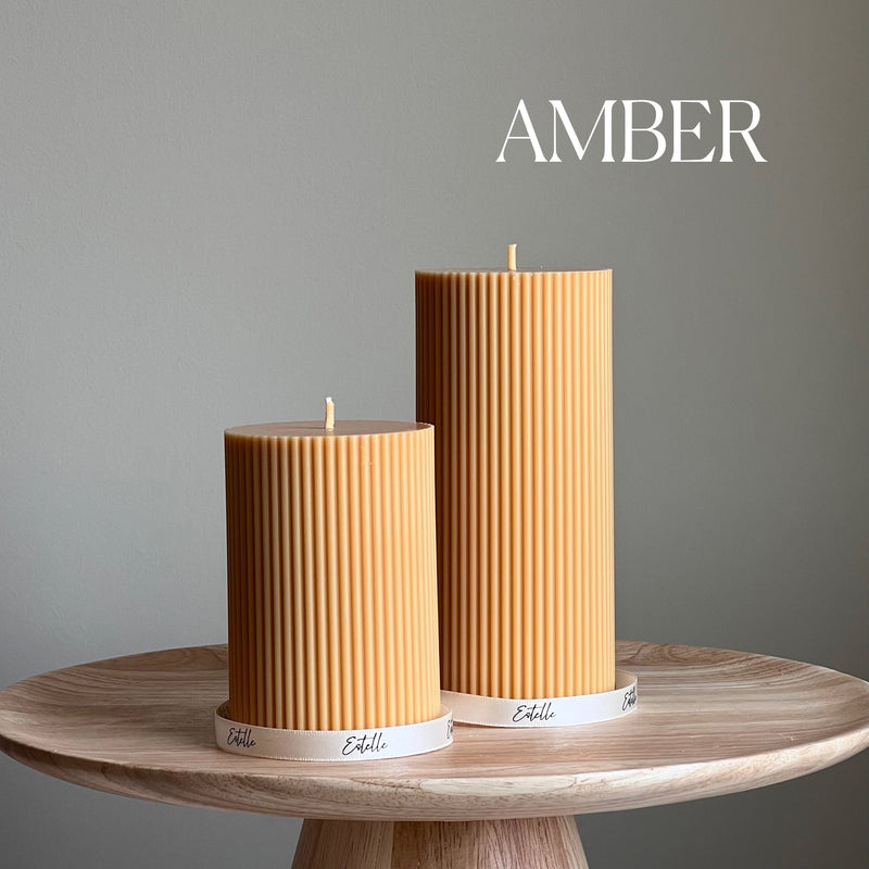 Soy Wax Ribbed Pillar Candle Set | Unscented, Decorative-6