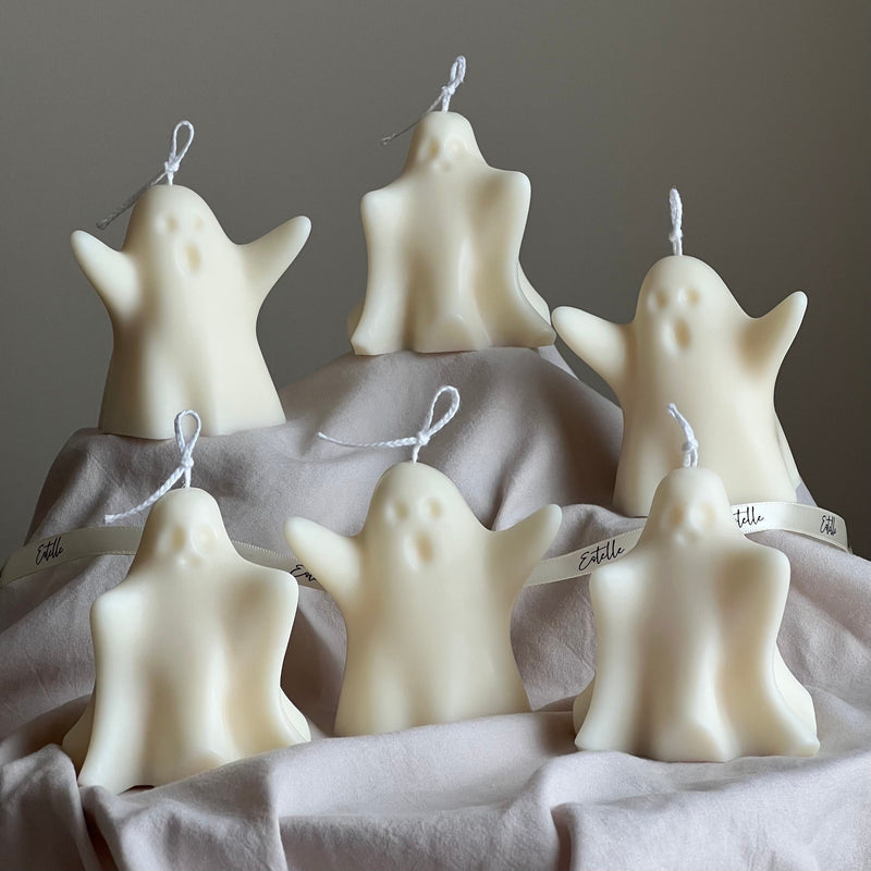 Handmade Halloween Ghost Candle: Sculptural Soy Wax Decor-1