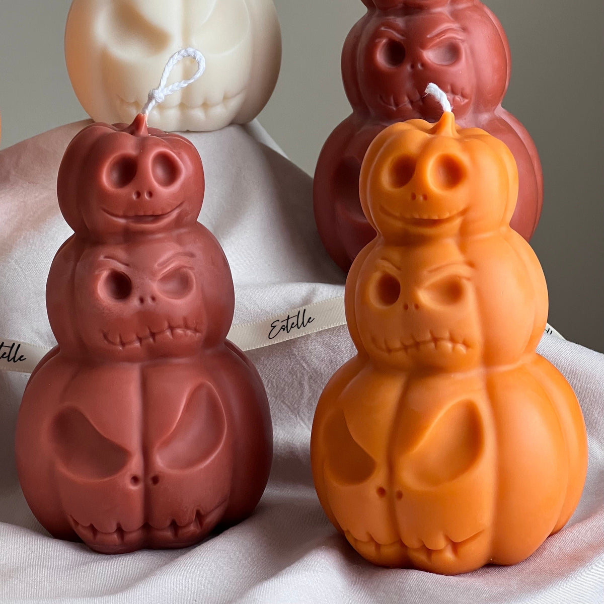 Hand Poured Halloween Pumpkin Candle: Sculptural Soy Wax Decor-2