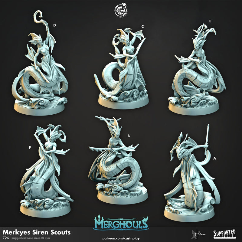 Merkyes Siren Scouts - dnd and wargaming miniature - Merfolk, Mermaid, Triton, Pathfinder, Aquatic, Monster, Ranger, Thief , Assassin, Melee-1