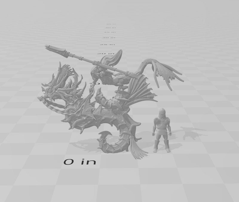 Deep Sea Valkyries - dnd and wargaming miniature - Merfolk, Mermaid, Triton, Pathfinder, Aquatic, Ranger, Seahorse, Fighter, Cavalry, Mount-2