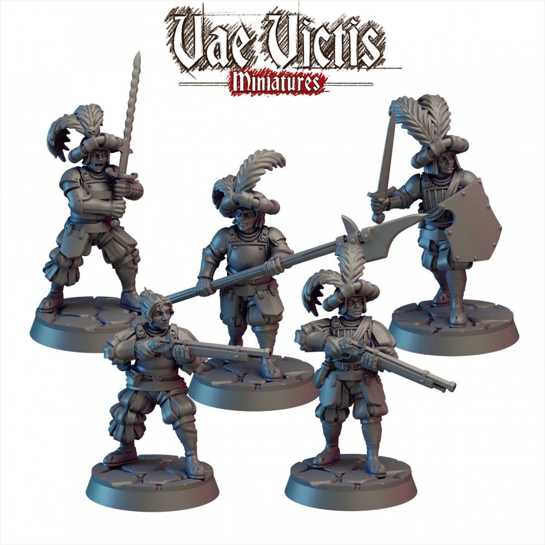 Elite Mercenaries Mini Set - Vae Victis, DnD | Townsfolk | Guards | Human | Male | Female | 28mm | Pathfinder | Fantasy | Wargaming-1