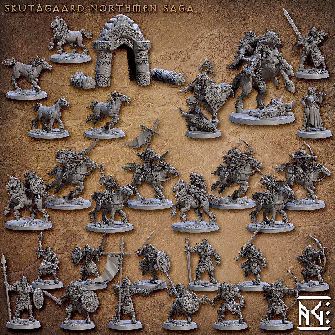 28 Viking Mini Set 1 - Artisan Guild DnD and Wargaming Miniature | Norse | Fighter | Barbarian | Ranger | Northmen, Human, Horse, Pathfinder-1