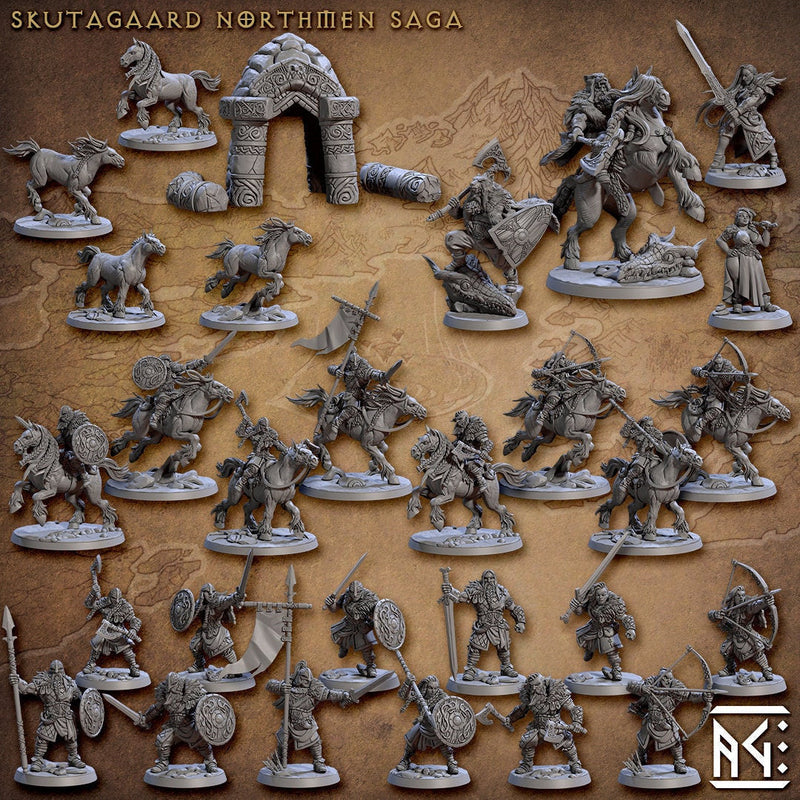 28 Viking Mini Set 1 - Artisan Guild DnD and Wargaming Miniature | Norse | Fighter | Barbarian | Ranger | Northmen, Human, Horse, Pathfinder-1