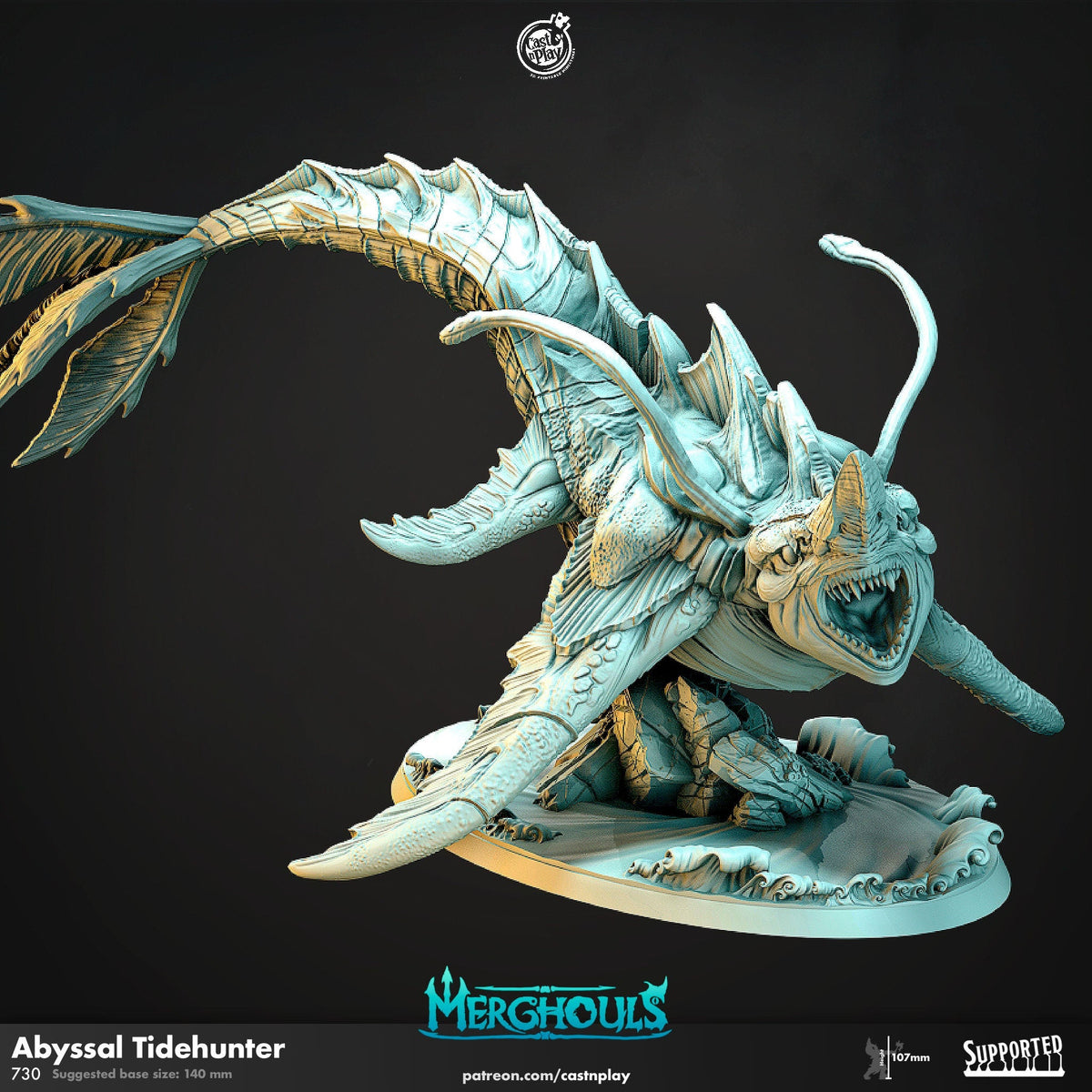 Abyssal Tidehunter - dnd and wargaming miniature - Shark, Animal, Monster, Deep Sea, Pathfinder, Aquatic, Underwater, Gargantuan, Ray-1