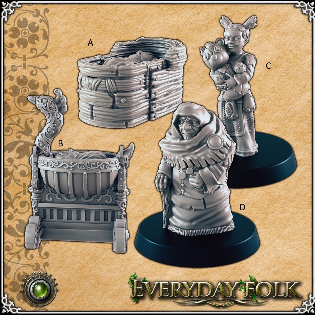 Young to Old mini set - Family - EC3D, DnD | Townsfolk | Everyday Folk | Baby | 28mm 32mm | Pathfinder | Fantasy | Villager-1