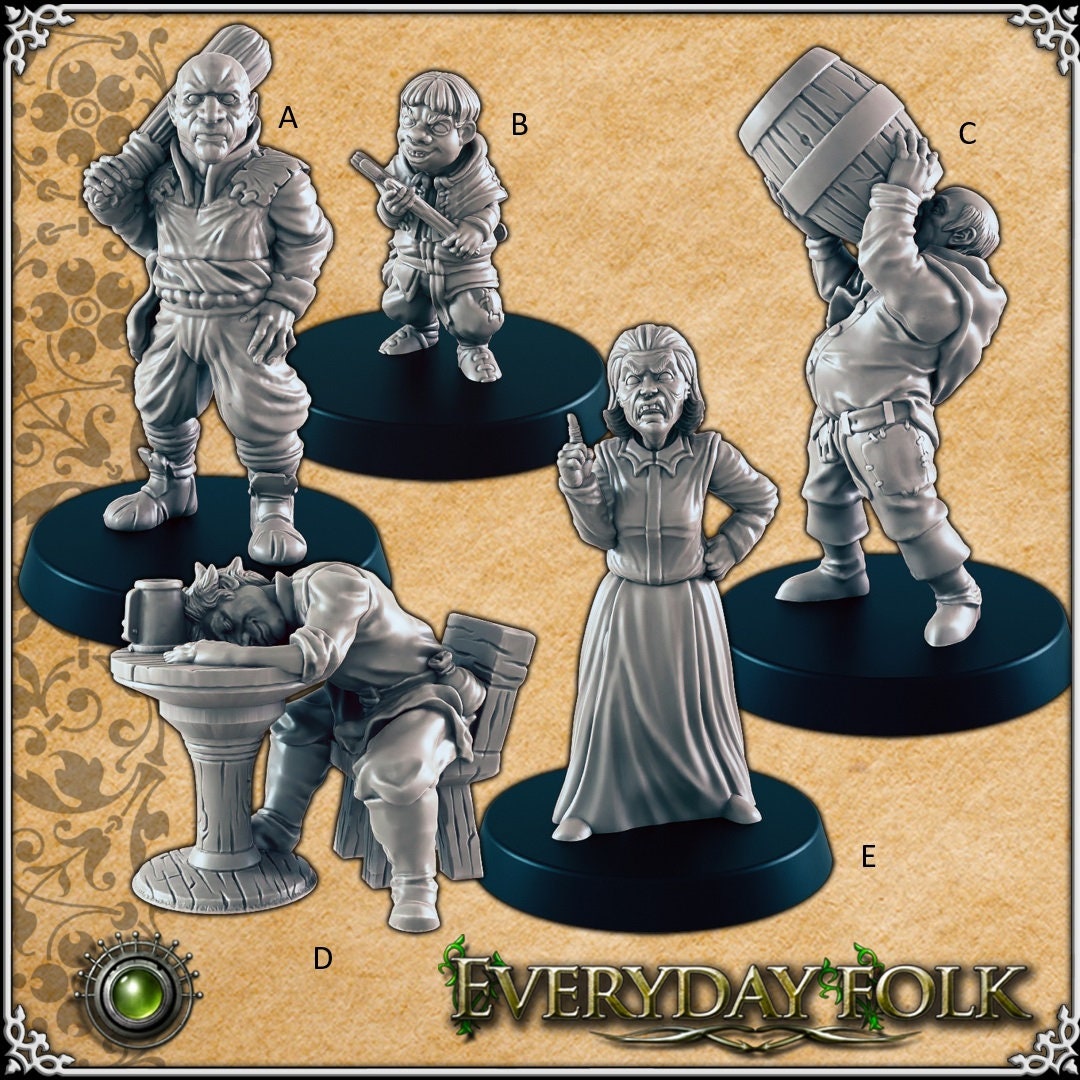 Troublemakers mini set for DnD | Townsfolk | Everyday Folk | Male | Female | Keg | Bully | Drunk | 28mm 32mm | Pathfinder | Fantasy Villager-1