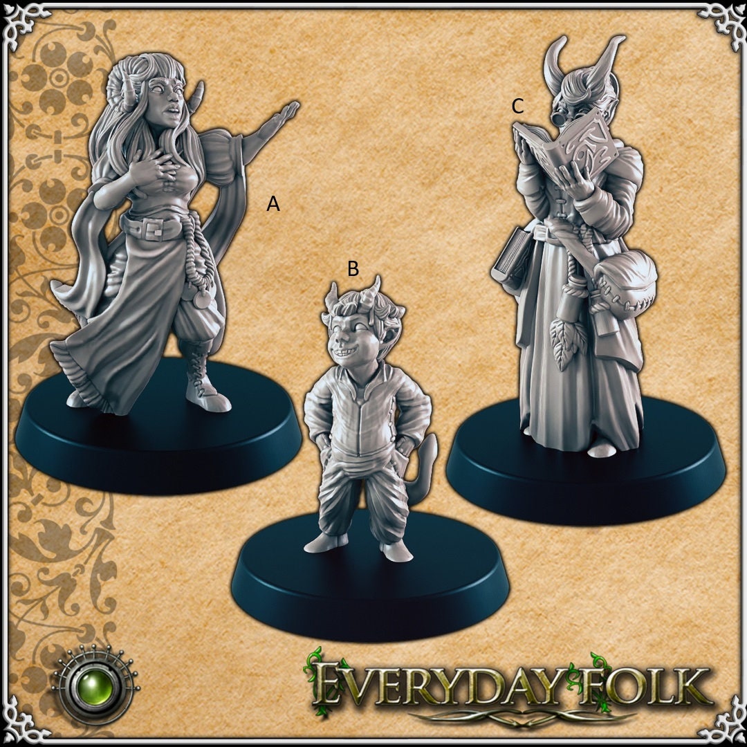 Tiefling mini set for dnd - EC3D,DnD | Townsfolk | Everyday Folk | Child | Songstress | Scholar, Demon, 32mm | Pathfinder, Fantasy, Villager-1