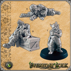 Drunken Dwarves mini set for dnd - EC3D Townsfolk, Commoner | Beer | Ale | Tavern | Dwarf | 28mm 32mm | Pathfinder | Fantasy | Villager-1