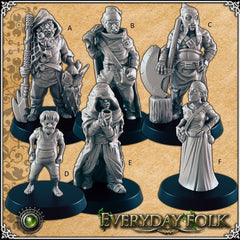Half-orc folks mini set for DnD - EC3D | Townsfolk | Executioner | Male | Female | Commoner | Beggar | 28mm 32mm | Pathfinder | Fantasy-1
