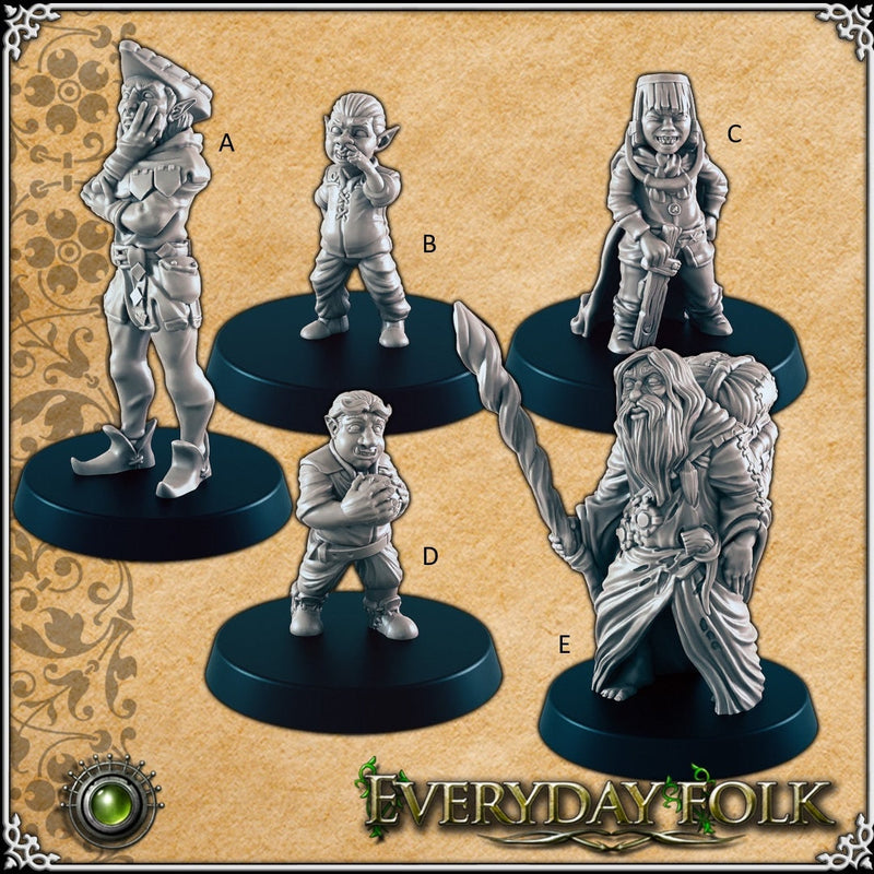 Random Commoners and Kids mini set for DnD - EC3D | Townsfolk | Half-Elf | Male | Female | Villagers | 28mm 32mm | Pathfinder | Fantasy-1