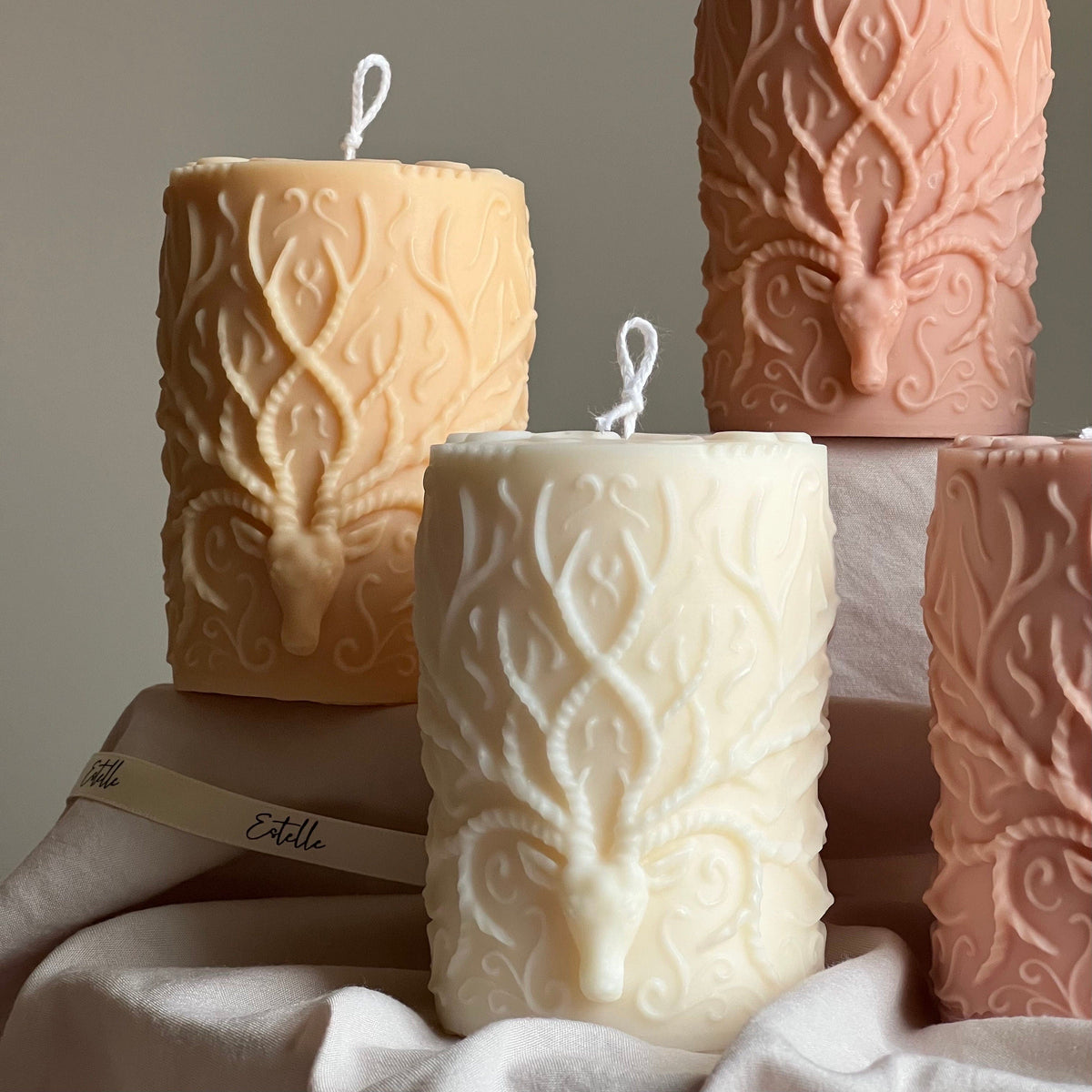 Handmade Deer Pillar Candle: Soy Wax Sculptural Home Decor-3