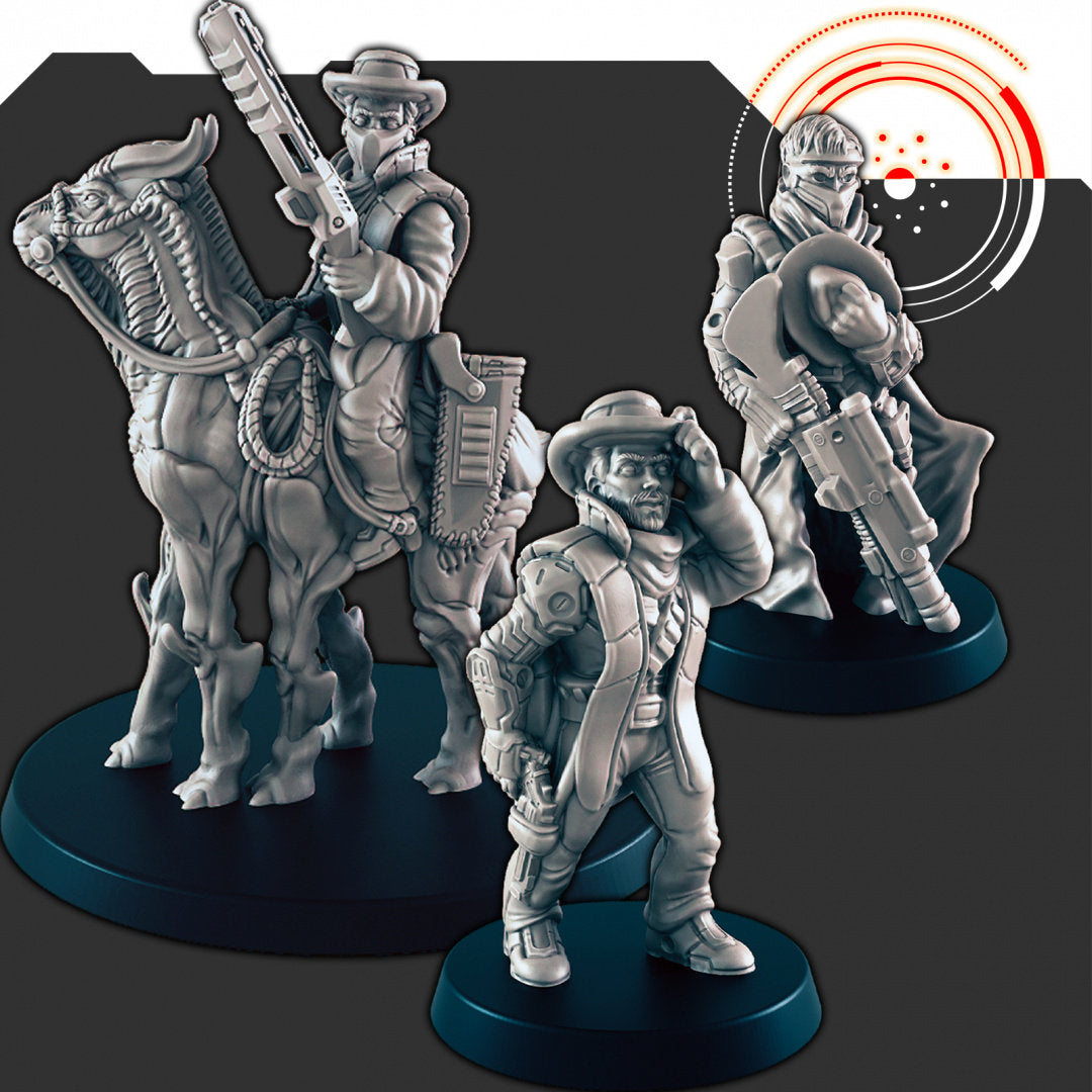 Sci-fi Space Cowboy mini set - EC3D | Legion | Cyberpunk | Starfinder | Scifi | Horse | Steed | Futuristic | Cybernetic | Montana Bones