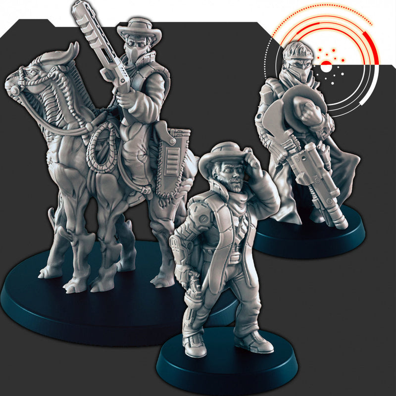 Sci-fi Space Cowboy mini set - EC3D | Legion | Cyberpunk | Starfinder | Scifi | Horse | Steed | Futuristic | Cybernetic | Montana Bones-1
