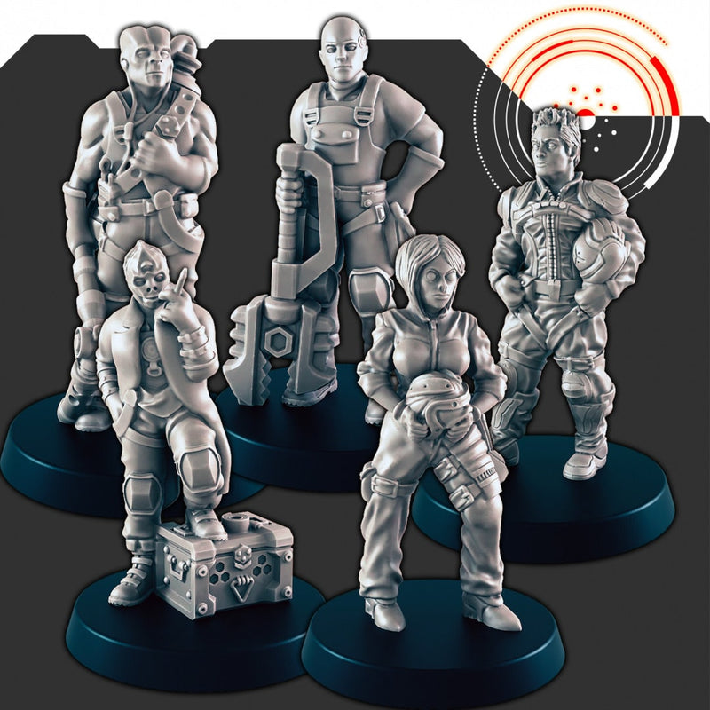 Sci-Fi Dock Workers and Pilots mini set - EC3D | Legion | Cyberpunk | Starfinder | Scifi | Futuristic | Cybernetic | Alien | Male | Female-1