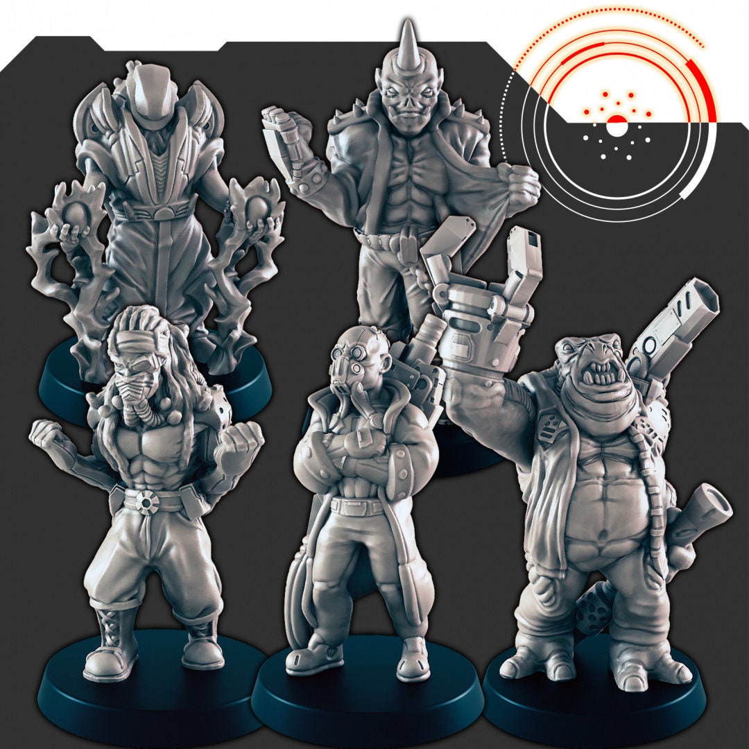 Sci-Fi Crew #1 mini set - EC3D | Legion | Cyberpunk | Starfinder | Scifi | Futuristic | Cybernetic | Alien | Human | Male | Spaceship-1
