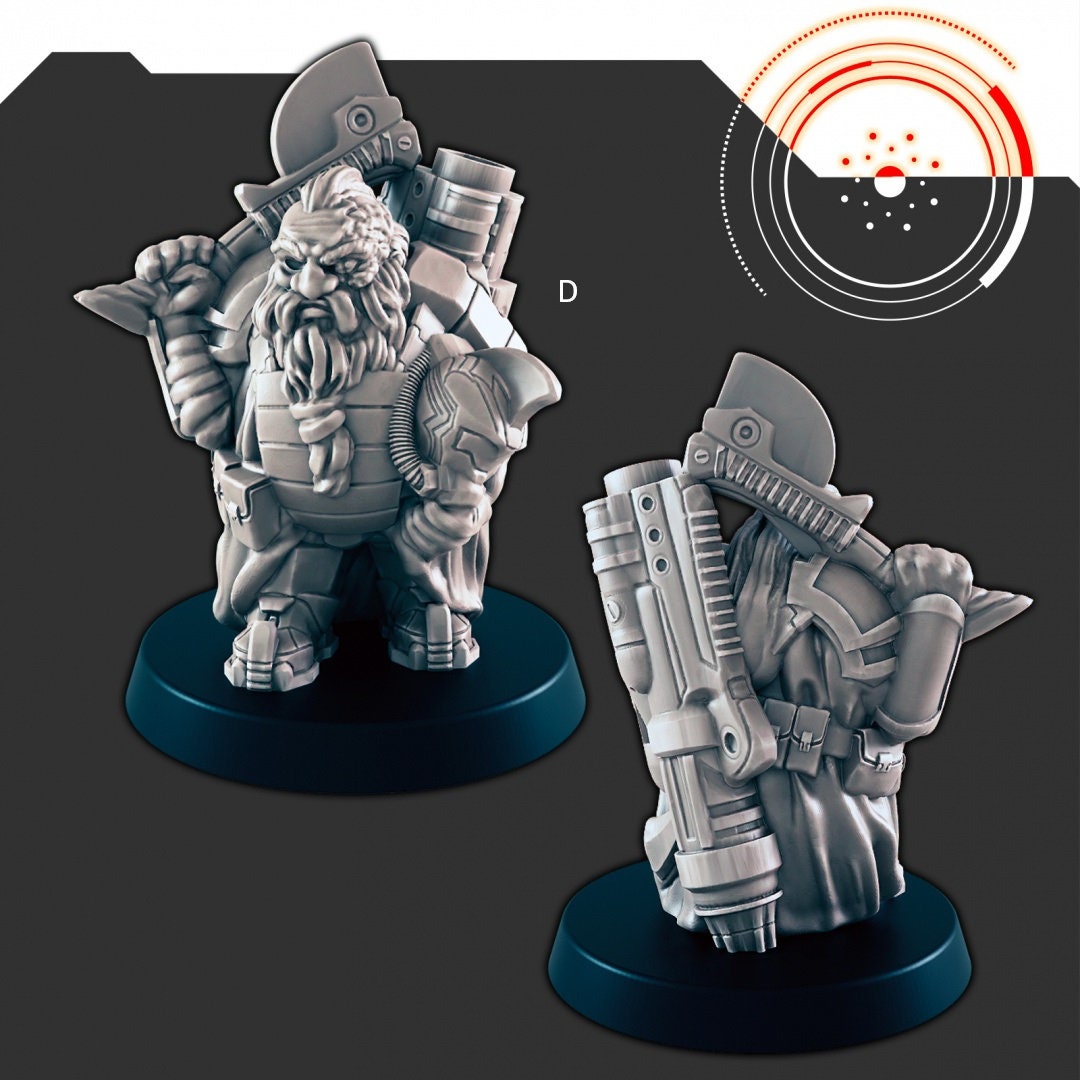 Sci-fi Space Dwarves mini set - EC3D | Legion | Cyberpunk | Starfinder | Scifi | Futuristic | Cybernetic | Space | Male-5