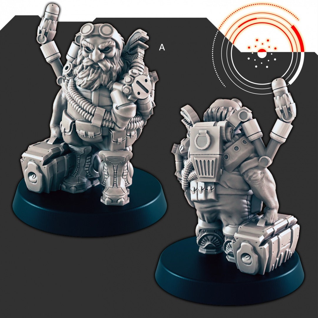 Sci-fi Space Dwarves mini set - EC3D | Legion | Cyberpunk | Starfinder | Scifi | Futuristic | Cybernetic | Space | Male-2