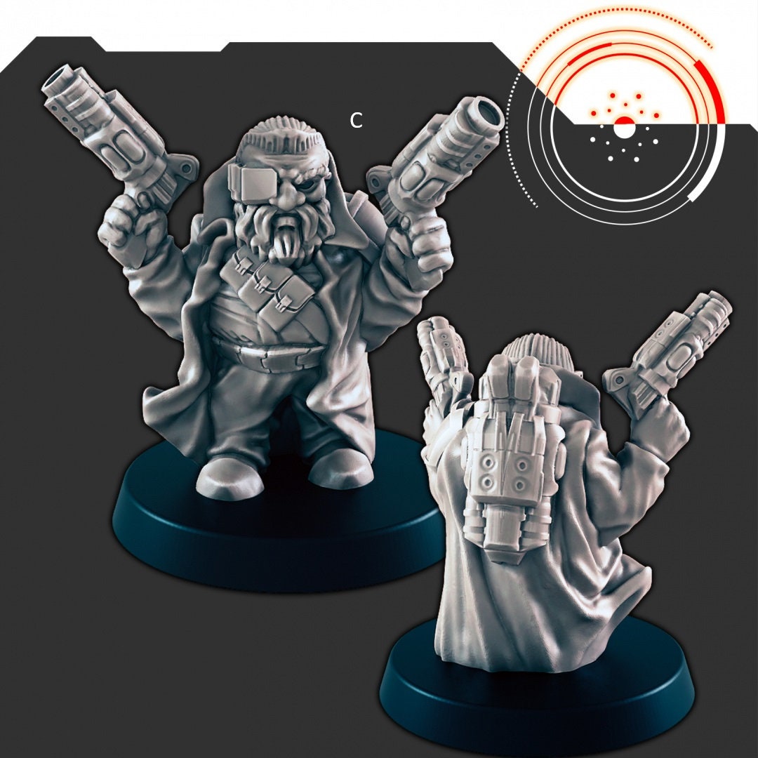 Sci-fi Space Dwarves mini set - EC3D | Legion | Cyberpunk | Starfinder | Scifi | Futuristic | Cybernetic | Space | Male-4