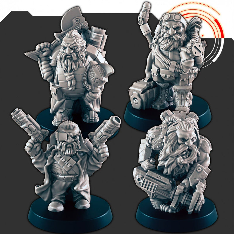 Sci-fi Space Dwarves mini set - EC3D | Legion | Cyberpunk | Starfinder | Scifi | Futuristic | Cybernetic | Space | Male-1