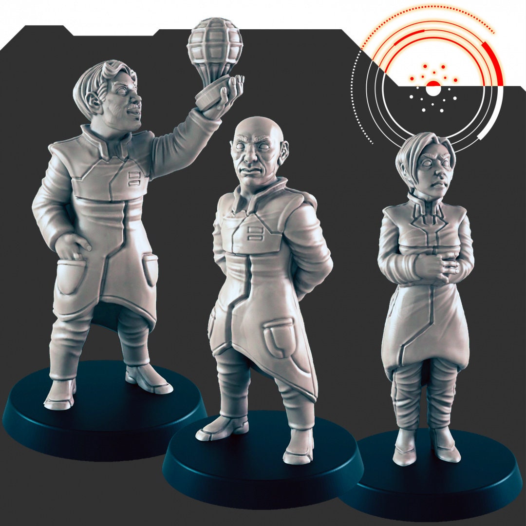 Sci-fi Human Scientists/NPCs mini set - EC3D | Legion | Cyberpunk | Starfinder | Scifi | Futuristic | Human | Male | Female-1
