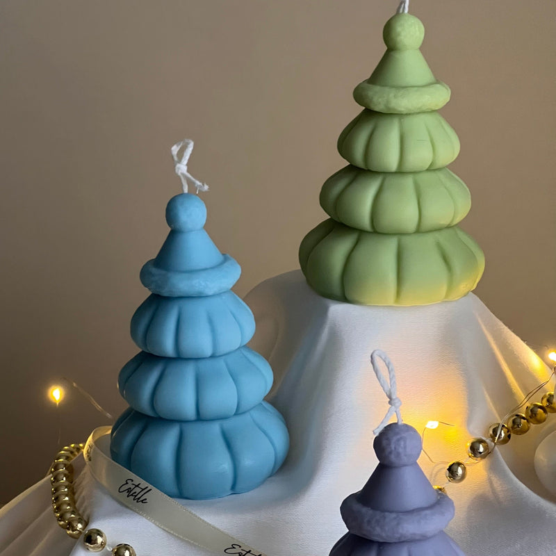 Christmas Tree Soy Candle with Hat: Handmade Holiday Decor-3