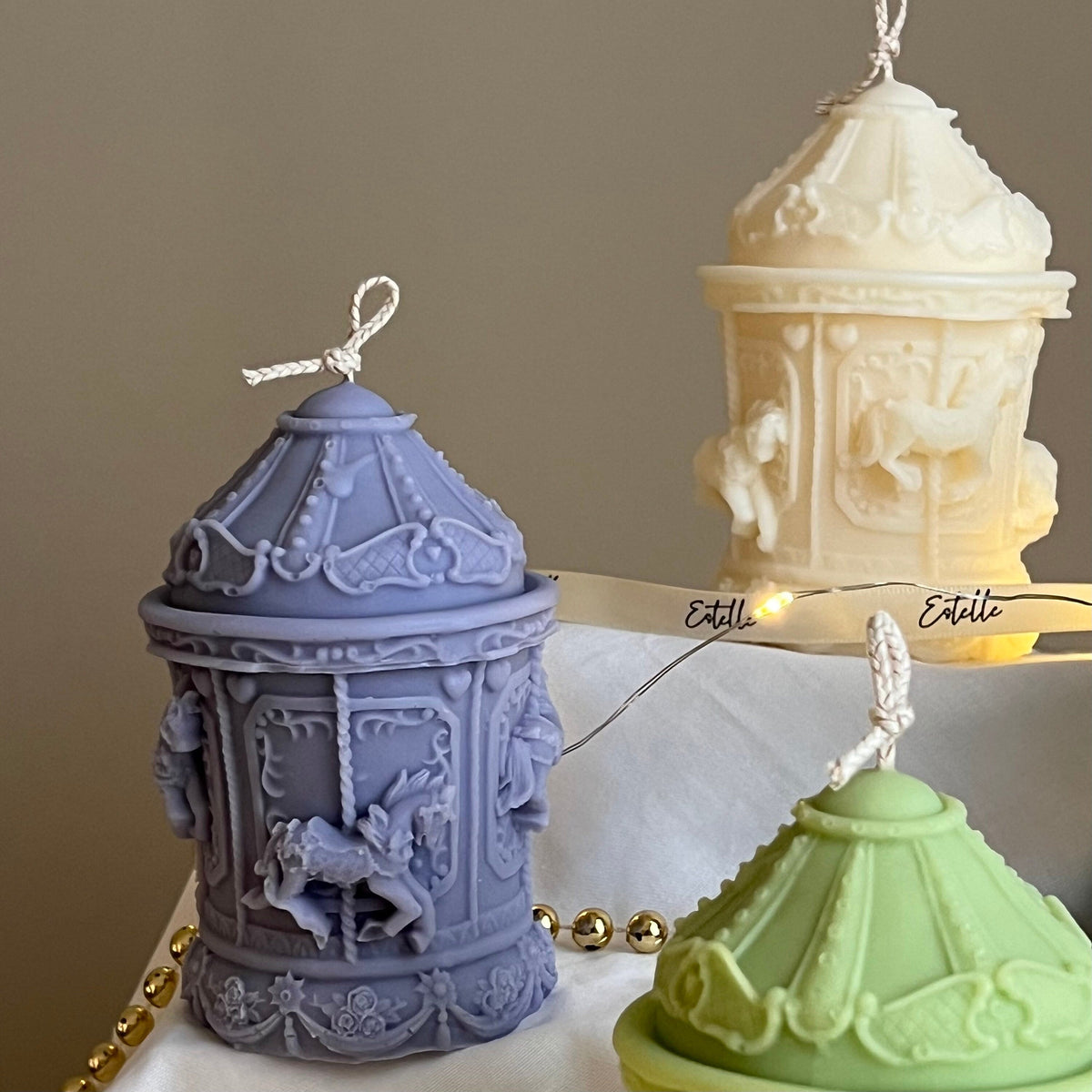 Hand Poured Christmas Carousel Soy Candle: Festive Decor-4