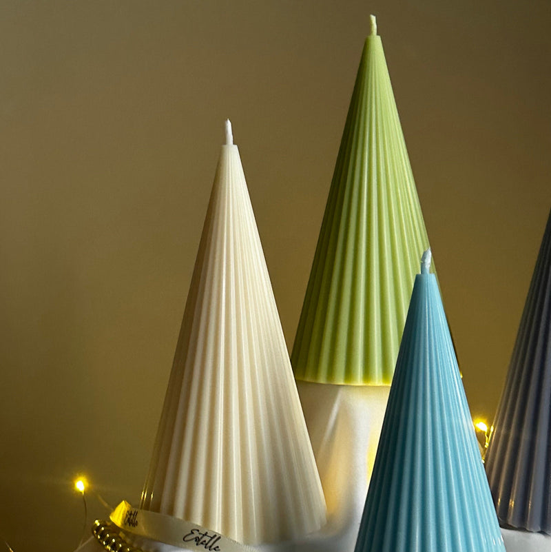 Handmade Ribbed Cone Soy Candle: Minimalist Christmas Decor-3