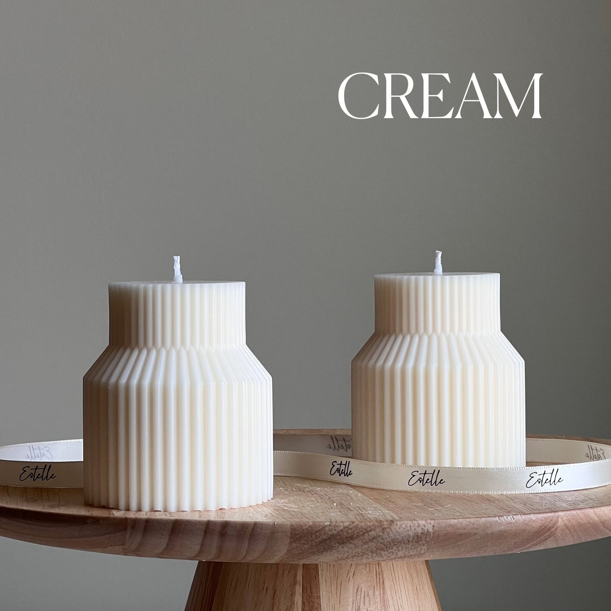 Geometric Ribbed Soy Pillar Candle: Minimalist Home Decor-3