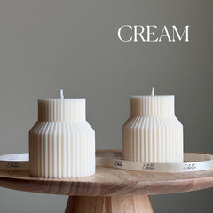 Geometric Ribbed Soy Pillar Candle: Minimalist Home Decor-3