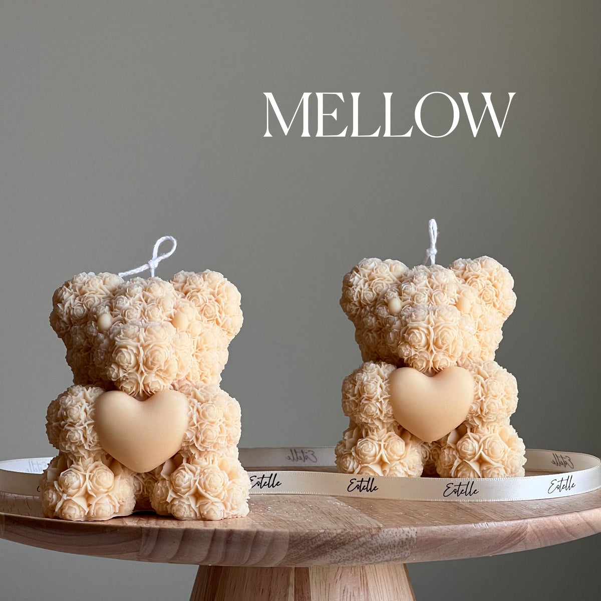 Teddy Bear Heart Candle: Sculptural Soy Wax Pillar-4