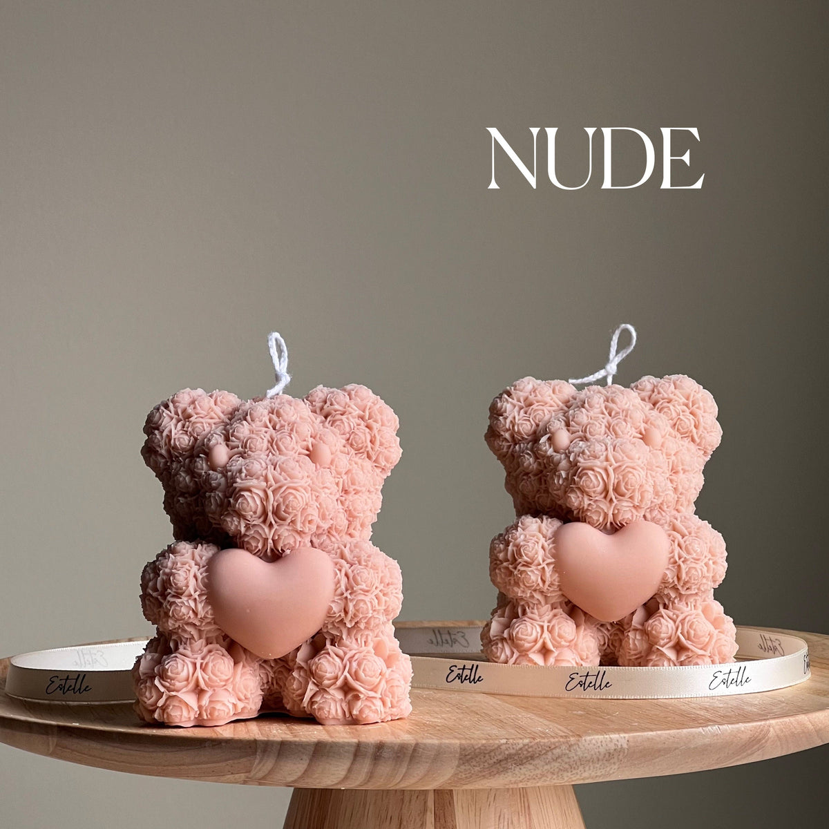 Teddy Bear Heart Candle: Sculptural Soy Wax Pillar-2