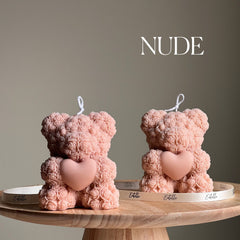 Teddy Bear Heart Candle: Sculptural Soy Wax Pillar-2