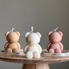 Small Teddy Bear Candle: Sculptural Soy Wax, Custom Scent-1